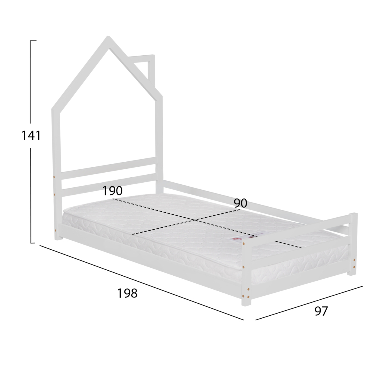 BED WITH MATTRESS HOUSER HM21301 PINE WOOD IN WHITE COLOR--MATTRESS 90x190cm [3]