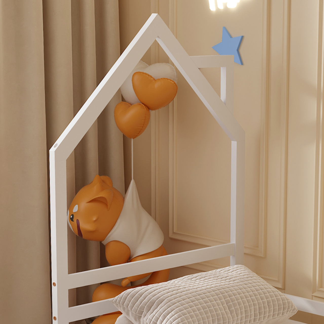 BED WITH MATTRESS HOUSER HM21301 PINE WOOD IN WHITE COLOR--MATTRESS 90x190cm [6]