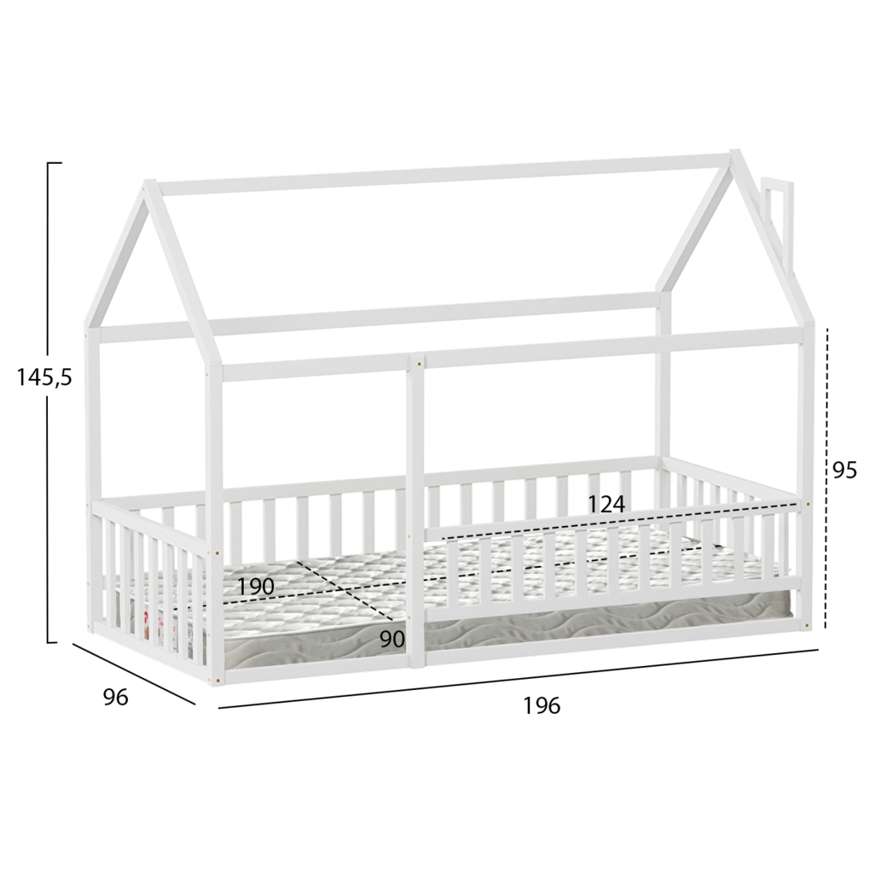 BED WITH MATTRESS HOUSER HM21315.01 PINE WOOD IN WHITE--MATTRESS 90x190cm [3]