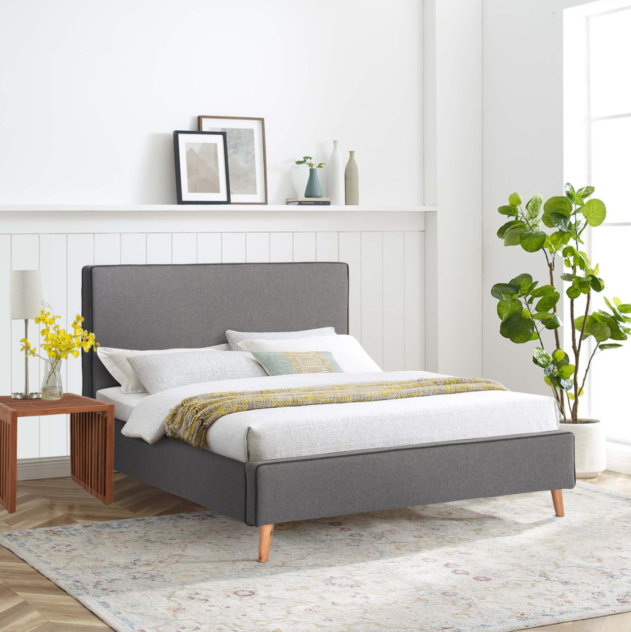 BED WITH MATTRESS INDRA HM21280.01 GREY FABRIC--FOR MATTRESS 160x200cm [2]