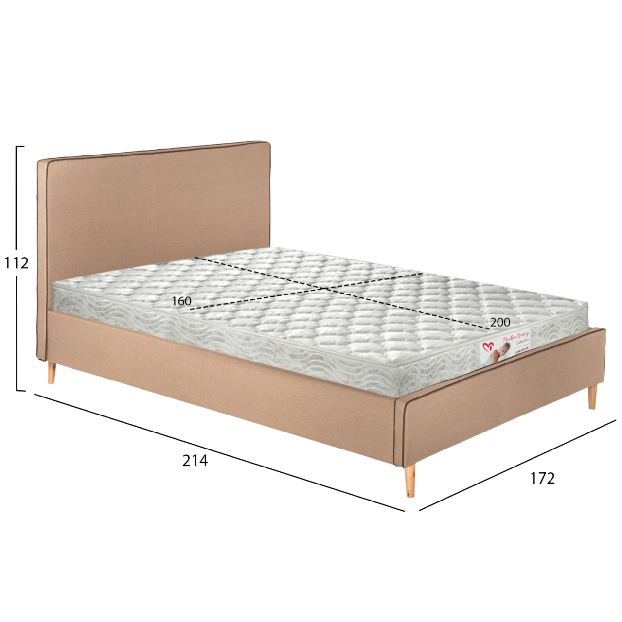 BED WITH MATTRESS INDRA HM21280.02 BEIGE FABRIC--FOR MATTRESS 160x200cm [3]