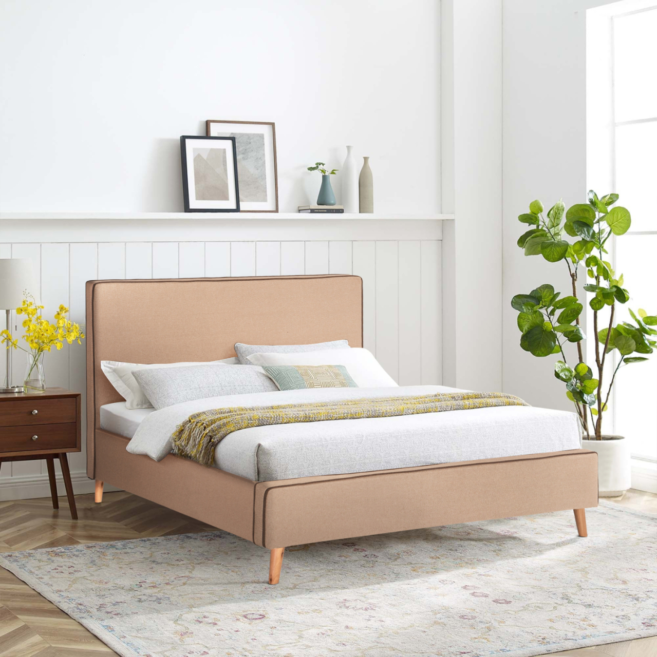 BED WITH MATTRESS INDRA HM21280.02 BEIGE FABRIC--FOR MATTRESS 160x200cm [2]