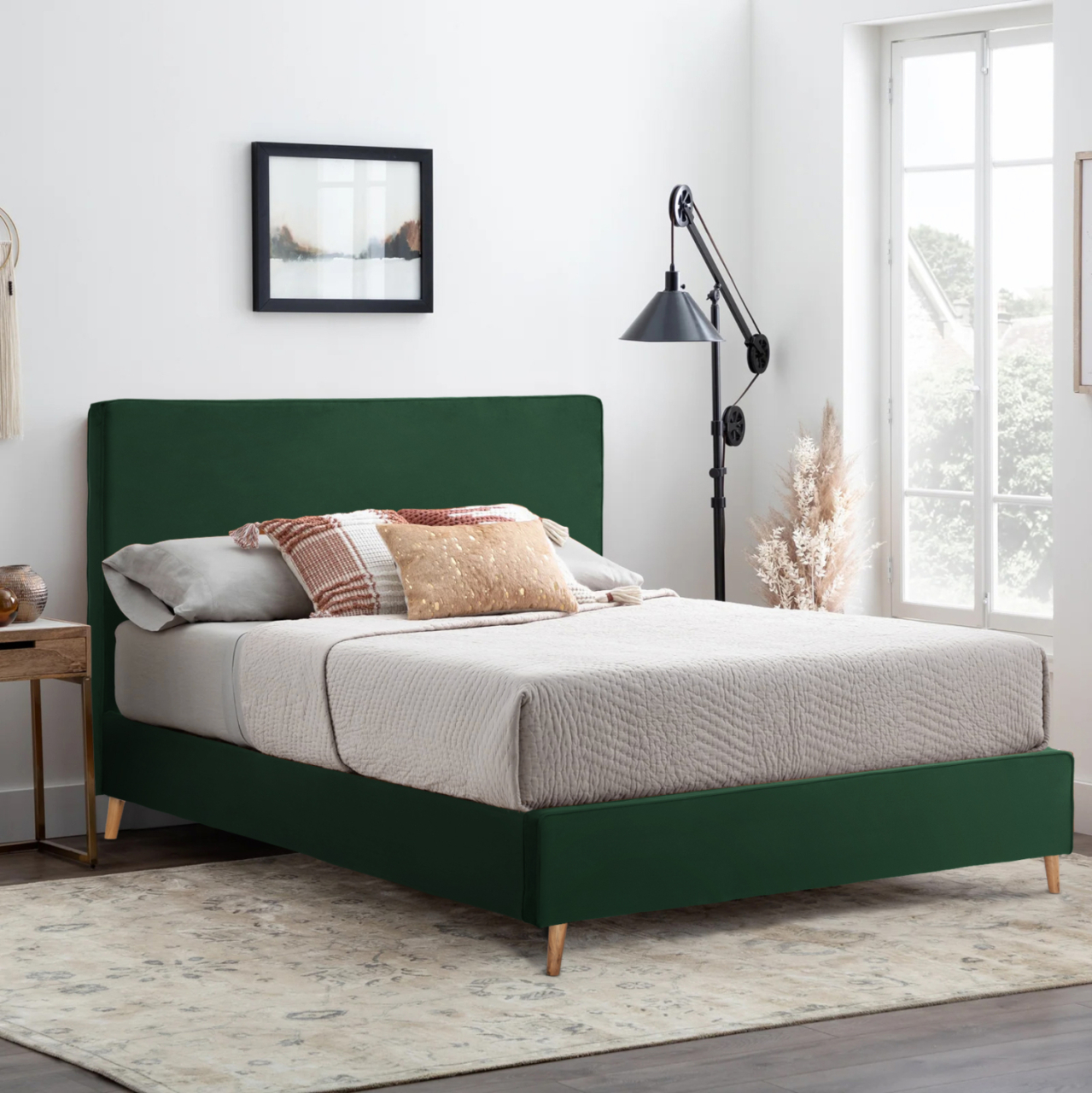 BED WITH MATTRESS INDRA HM21280.04 CYPRESS GREEN VELVET--FOR MATTRESS 160x200cm [2]