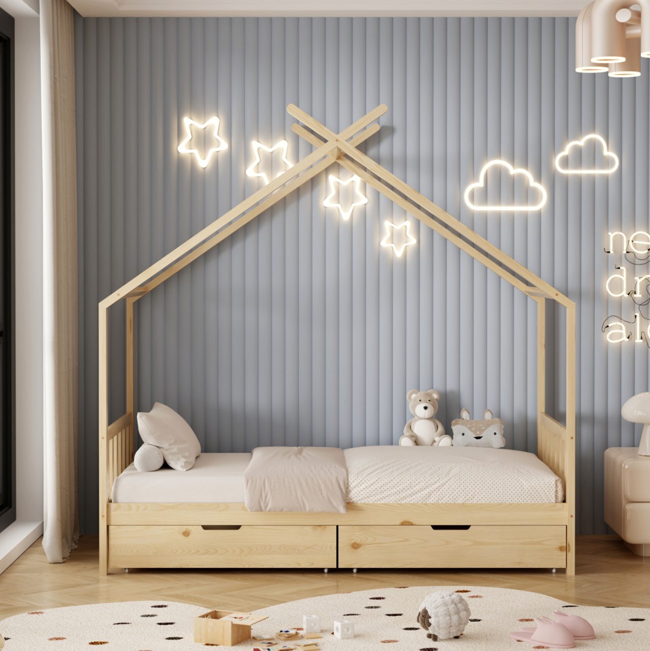 BED WITH MATTRESS KLARICE HM21305 PINE WOOD IN NATURAL WOOD COLOR--MATTRESS 90x190cm [5]