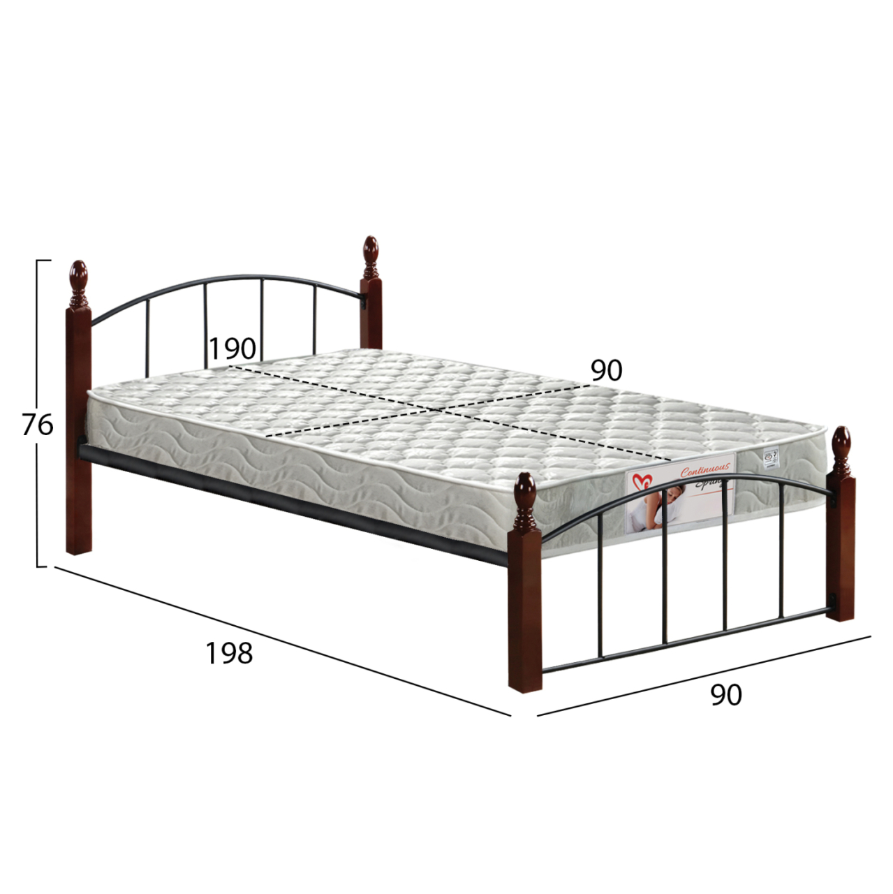 BED WITH MATTRESS MAKAI HM21330 METAL and WOOD IN WALNUT--MATTRESS 90x190cm [3]