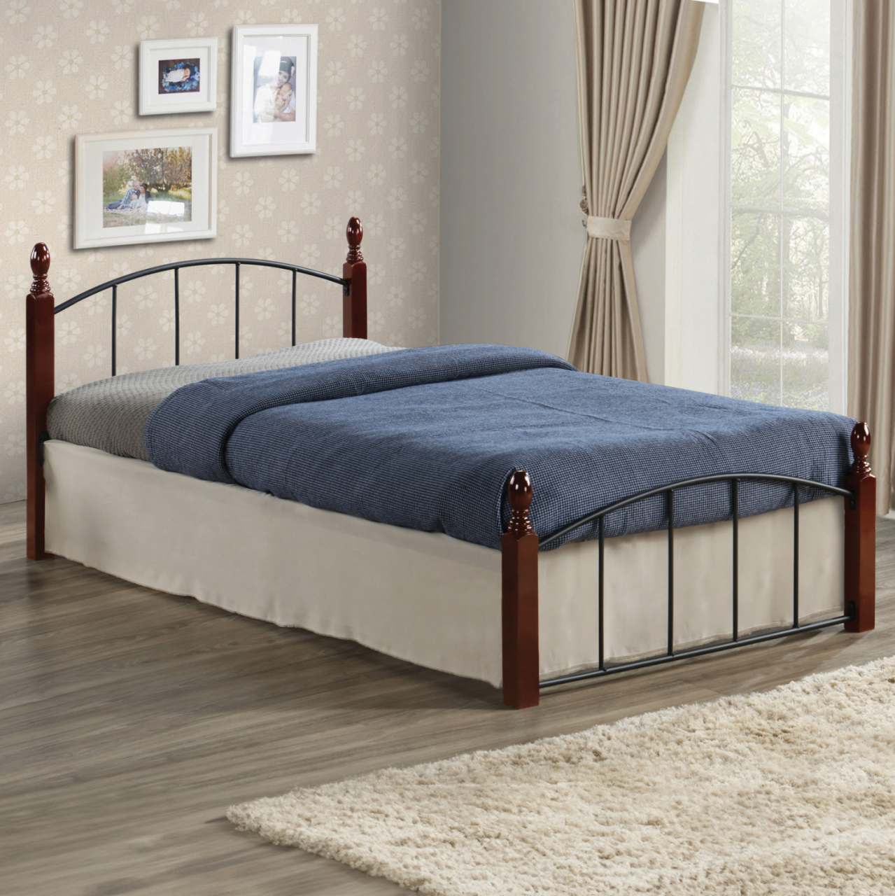 BED WITH MATTRESS MAKAI HM21330 METAL and WOOD IN WALNUT--MATTRESS 90x190cm [2]