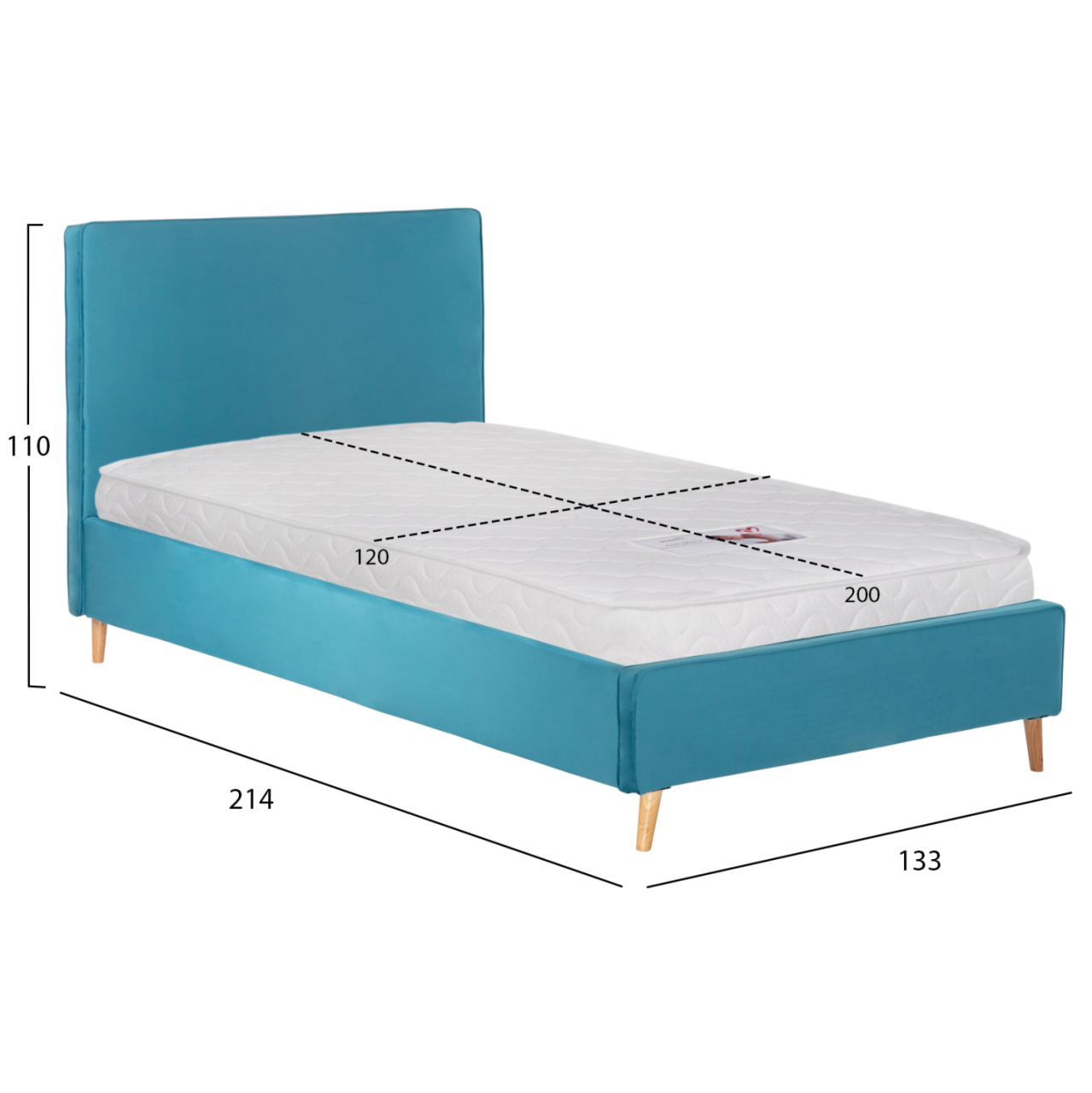BED WITH MATTRESS MAYLIN HM21281.02 TURQUOISE (BLUE-GREEN) VELVET--FOR MATTRESS 120x200cm [3]