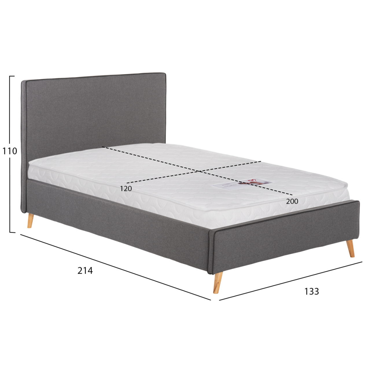 BED WITH MATTRESS MAYLIN HM21281.03 GREY FABRIC--FOR MATTRESS 120x200cm [3]
