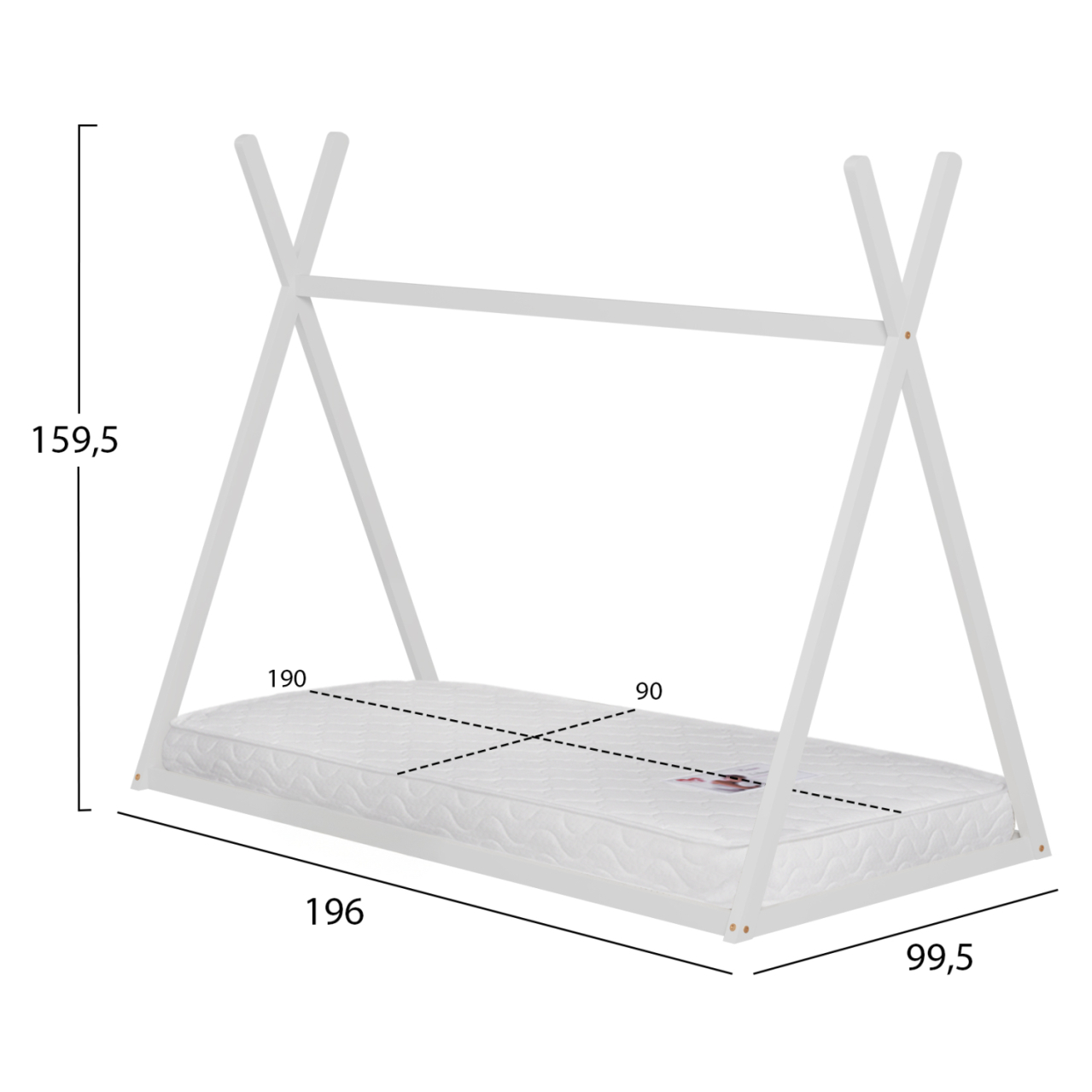 BED WITH MATTRESS MUNK HM21306.01 PINE WOOD IN WHITE COLOR--MATTRESS 90x190cm [3]