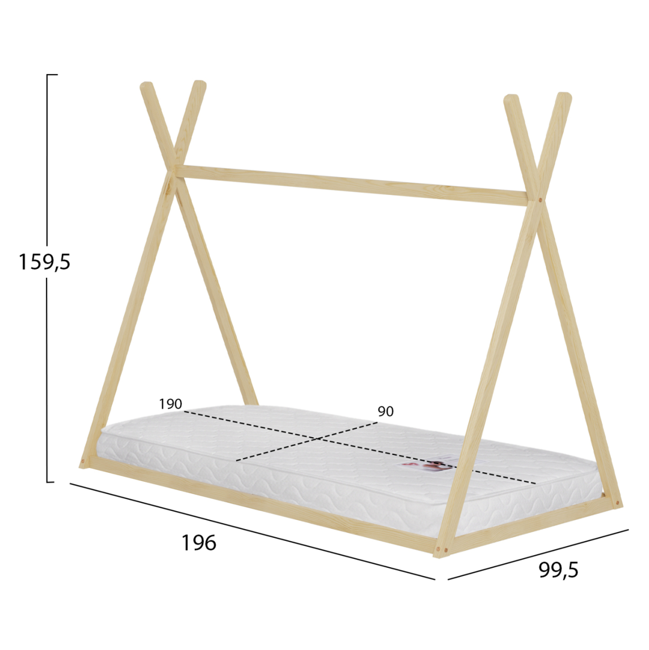 BED WITH MATTRESS MUNK HM21306 PINE WOOD IN NATURAL WOOD COLOR--MATTRESS 90x190cm [3]