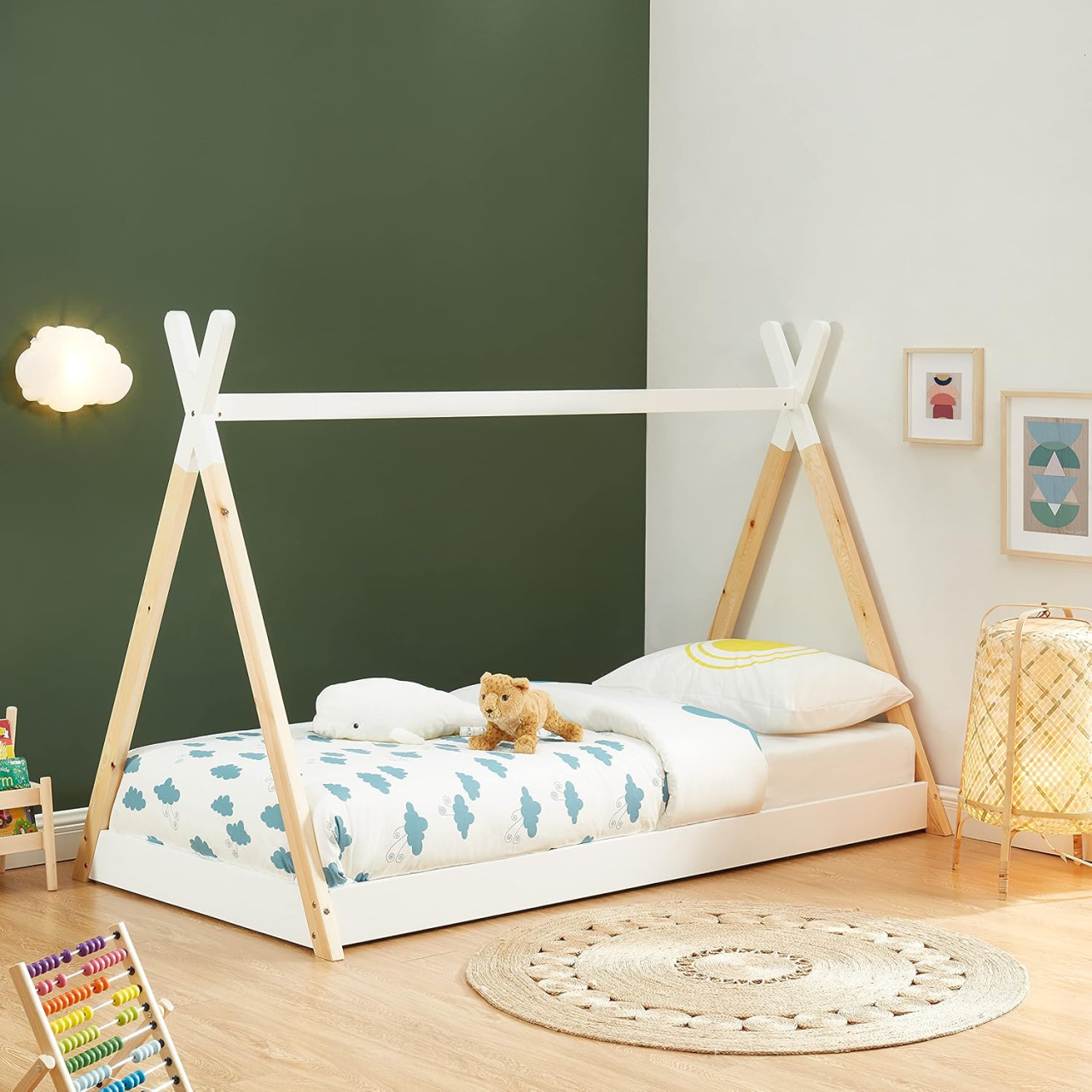 BED WITH MATTRESS MUNK HM21308 PINE WOOD IN NATURAL and WHITE--MATTRESS 90x190cm [2]