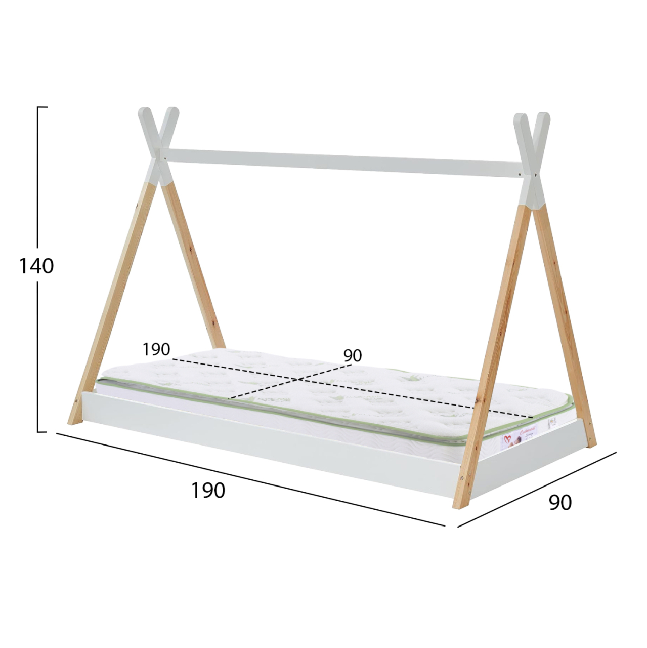 BED WITH MATTRESS MUNK HM21308 PINE WOOD IN NATURAL and WHITE--MATTRESS 90x190cm [3]