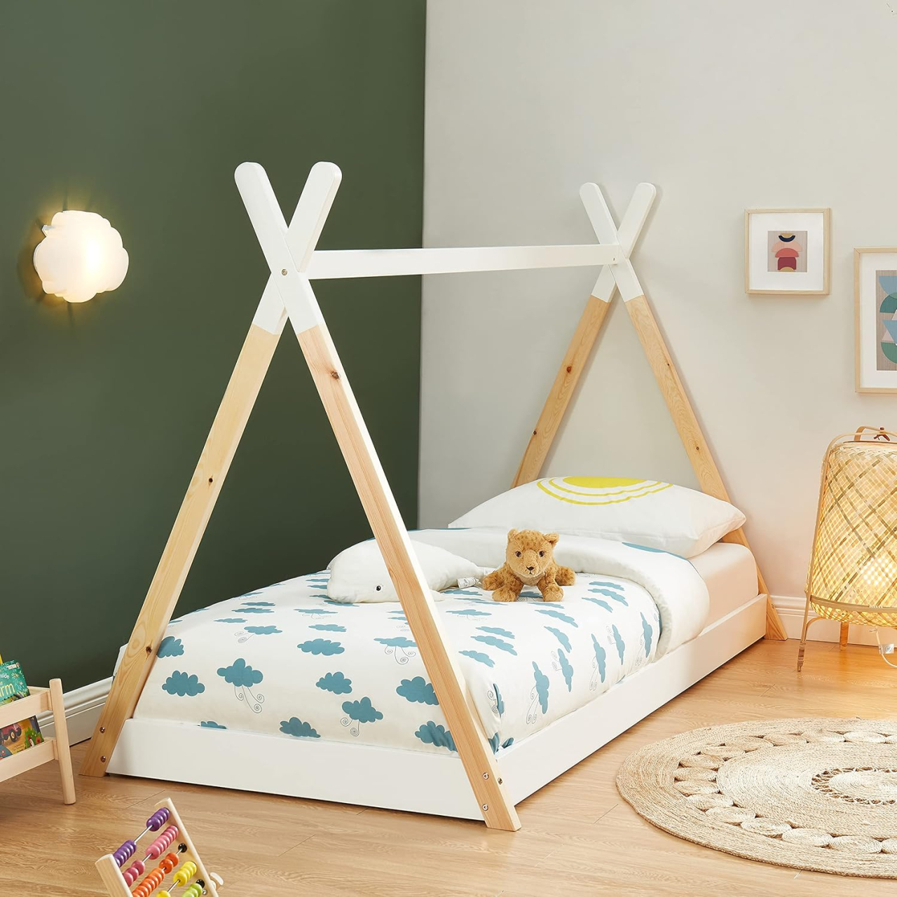 BED WITH MATTRESS MUNK HM21308 PINE WOOD IN NATURAL and WHITE--MATTRESS 90x190cm [5]