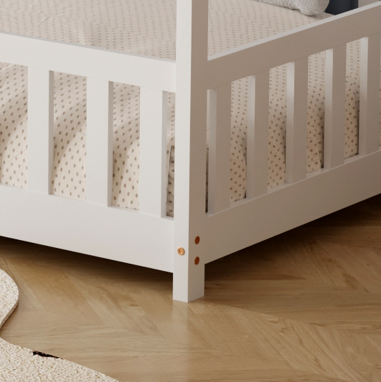 BED WITH MATTRESS PHYLLIS HM21304.01 PINE WOOD IN WHITE COLOR--MATTRESS 90x190cm [8]