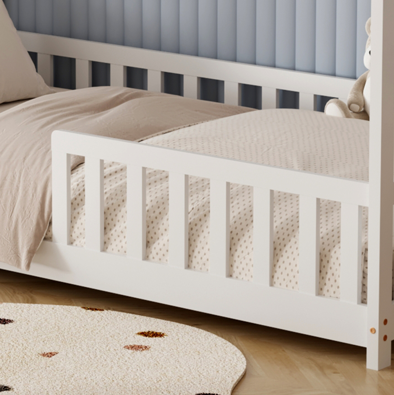 BED WITH MATTRESS PHYLLIS HM21304.01 PINE WOOD IN WHITE COLOR--MATTRESS 90x190cm [7]