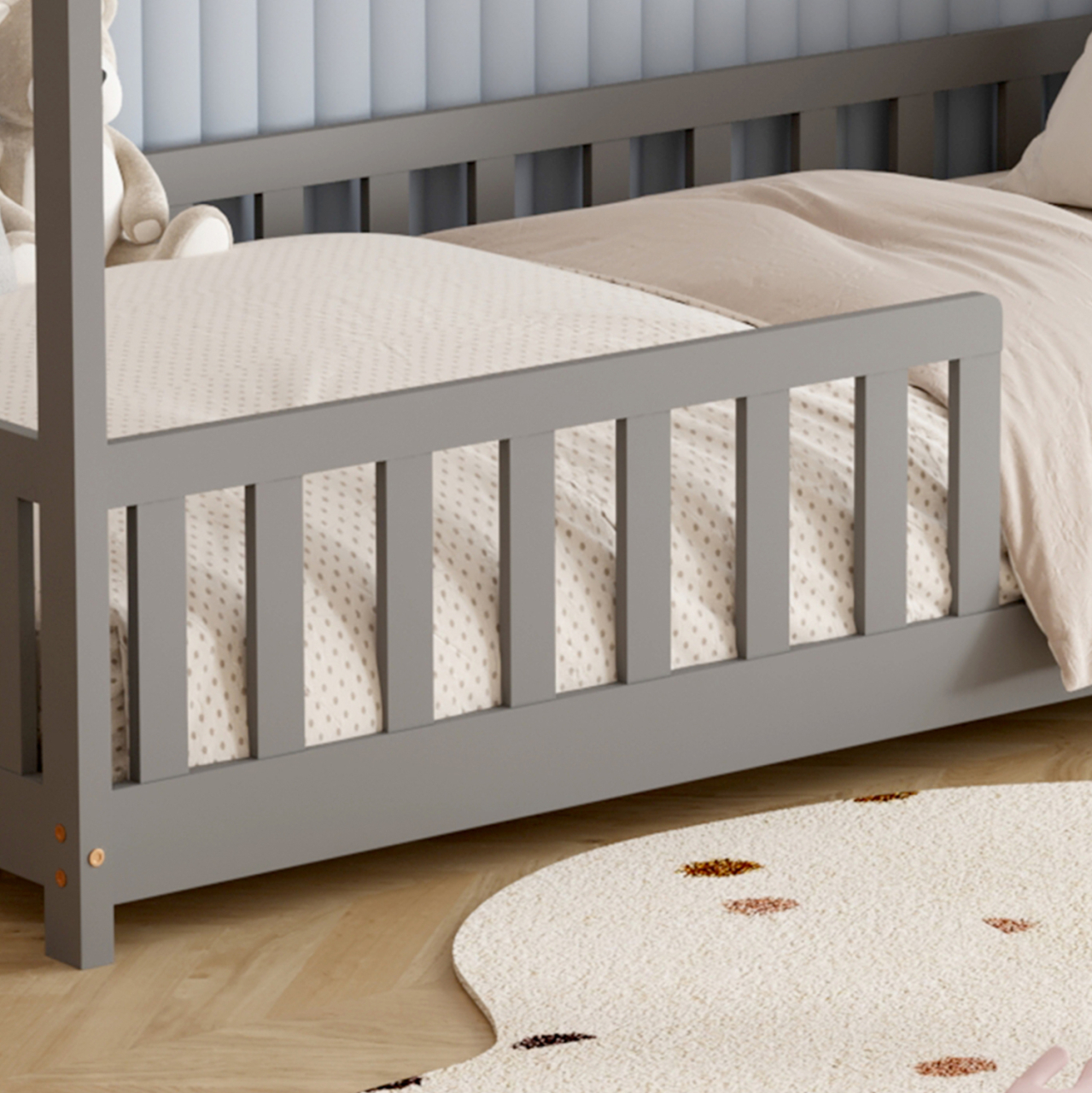 BED WITH MATTRESS PHYLLIS HM21304.02 PINE WOOD IN GREY COLOR--MATTRESS 90x190cm [7]