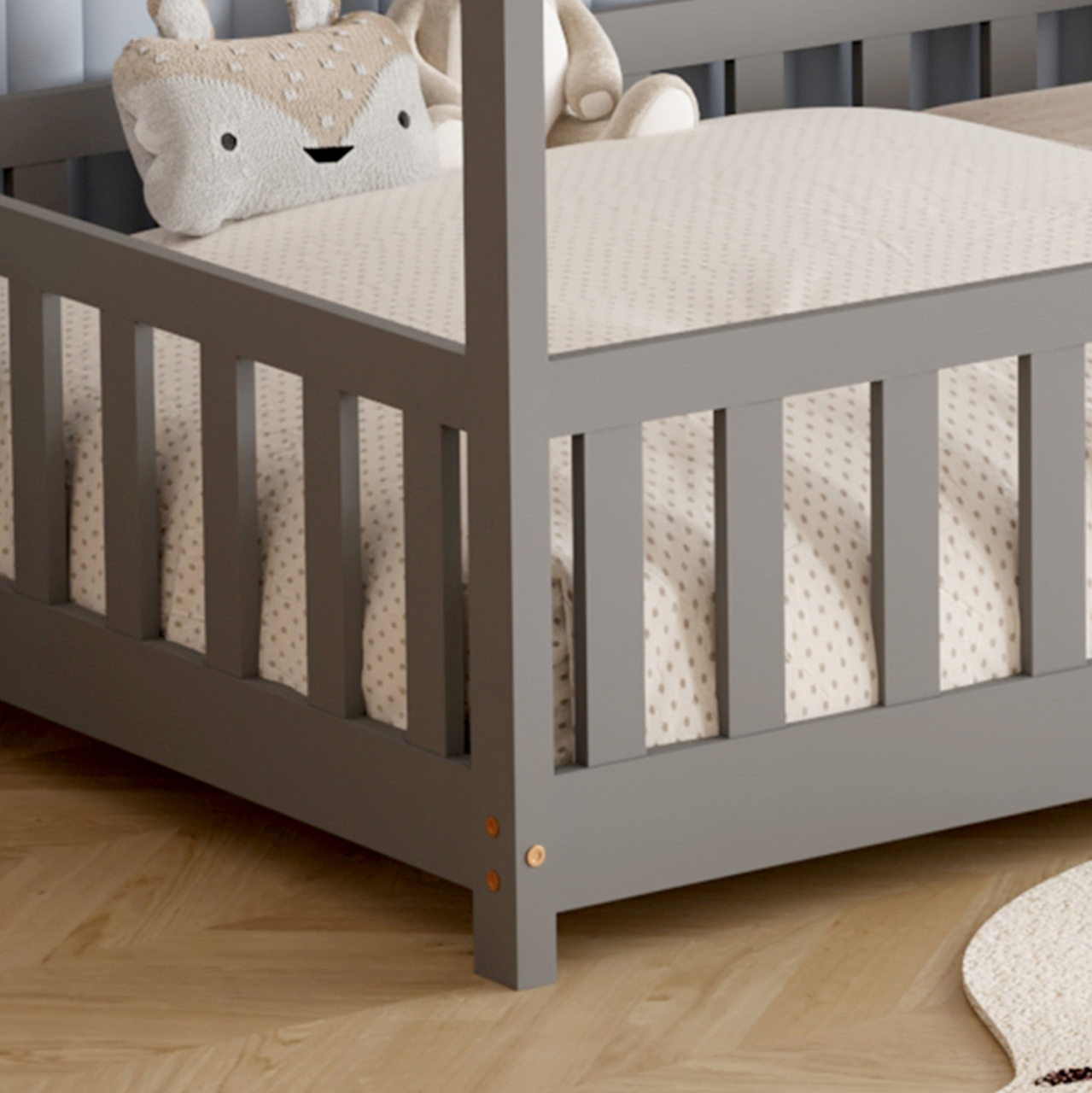 BED WITH MATTRESS PHYLLIS HM21304.02 PINE WOOD IN GREY COLOR--MATTRESS 90x190cm [8]