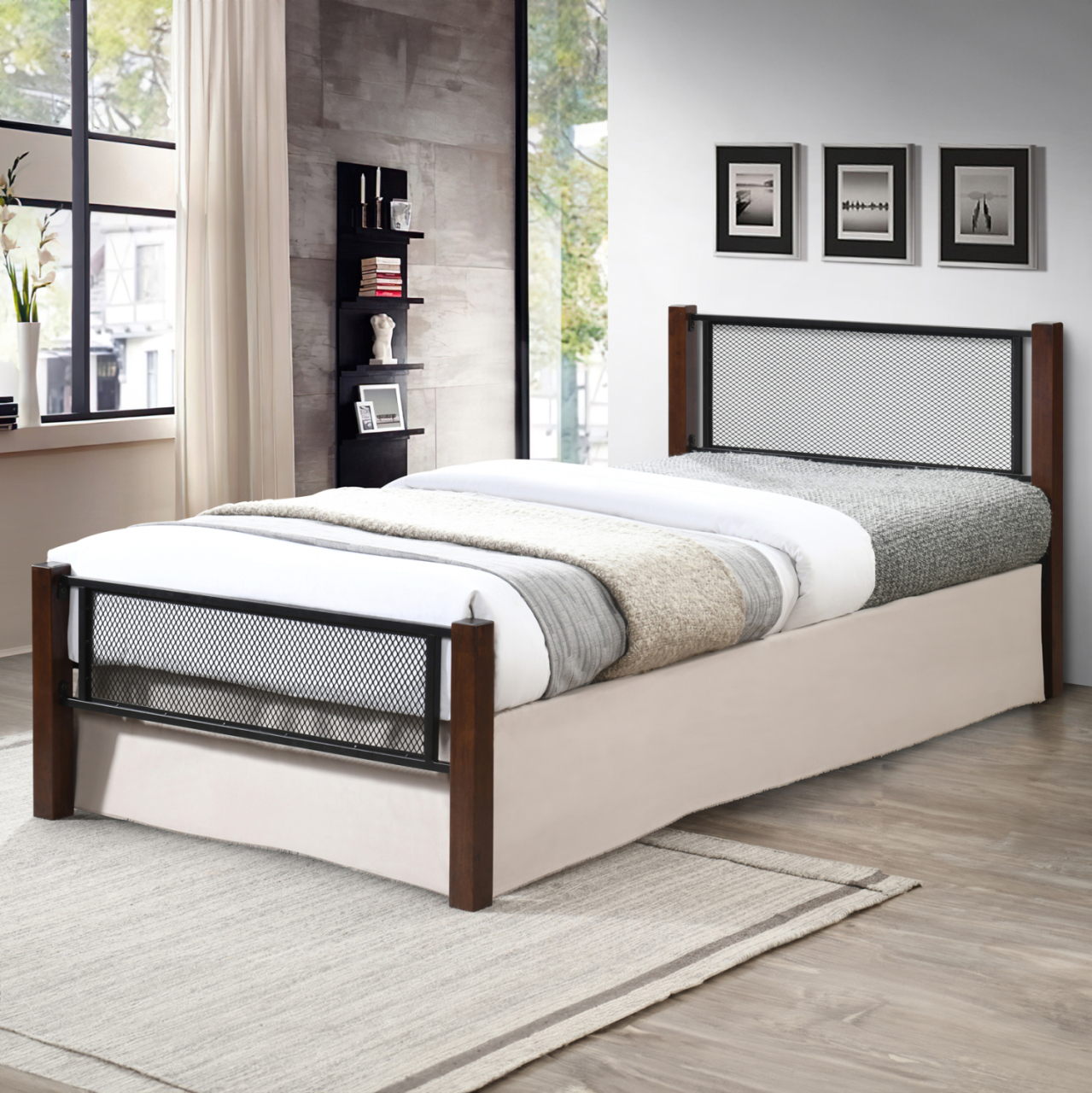 BED WITH MATTRESS RAYVEN HM21335 METAL and WOOD IN DIRTY OAK--MATTRESS 90x190cm [2]