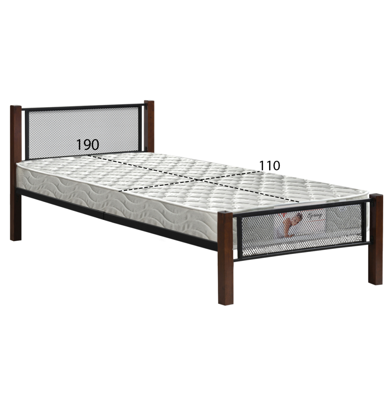 BED WITH MATTRESS RAYVEN HM21335 METAL and WOOD IN DIRTY OAK--MATTRESS 90x190cm [3]