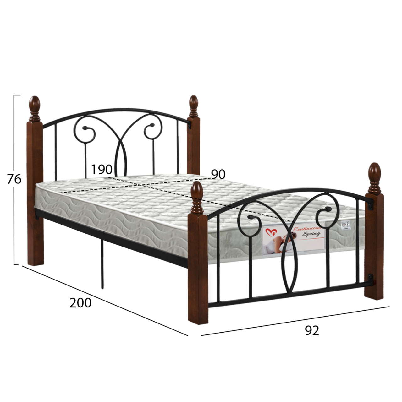 BED WITH MATTRESS SUZIE HM21331 METAL and WOOD IN WALNUT--MATTRESS 90x190cm [3]