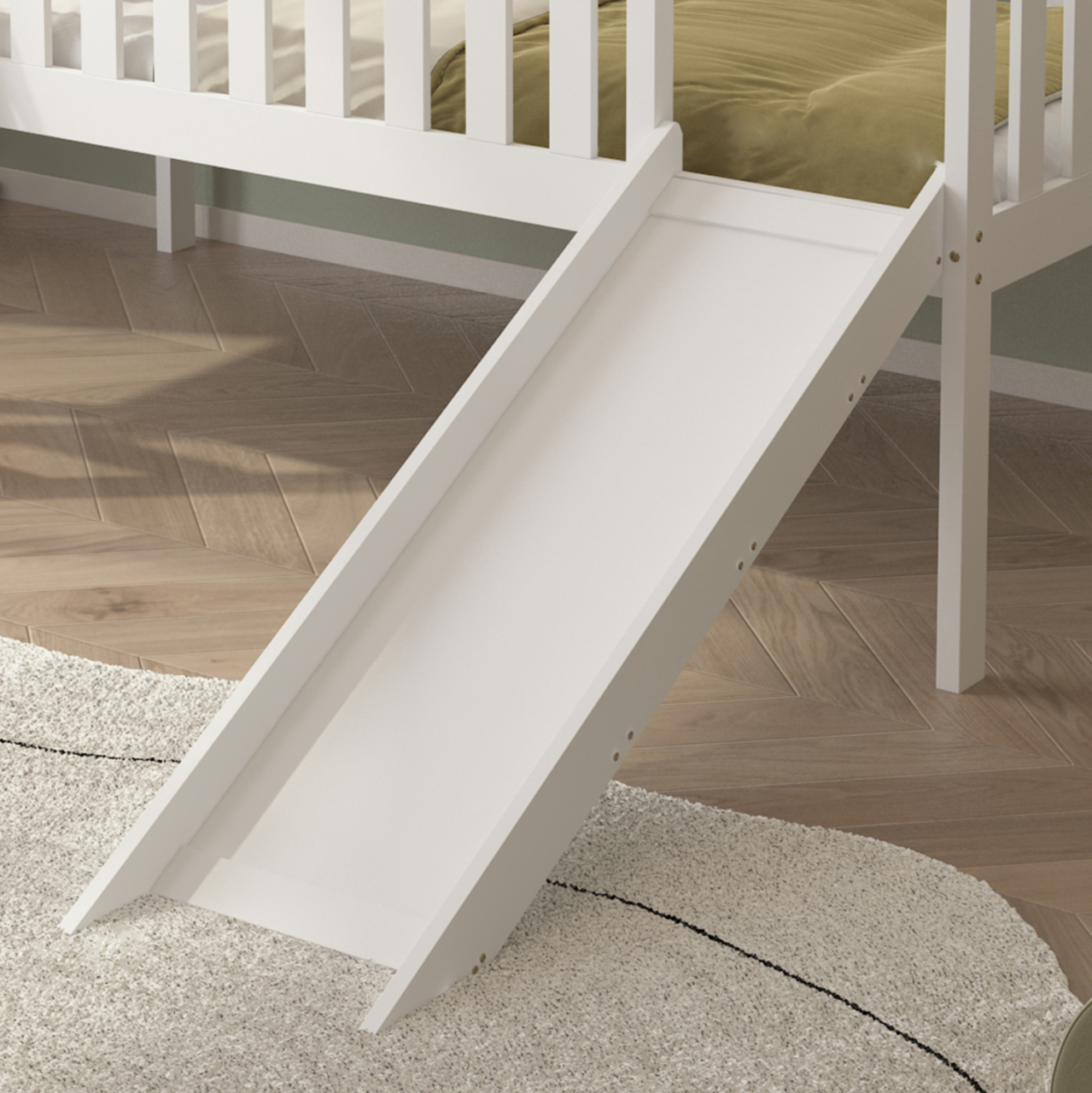 BED WITH SLIDE PHYLLIS HM21310.01 PINE WOOD IN WHITE--WITH MATTRESS 90x190cm [7]