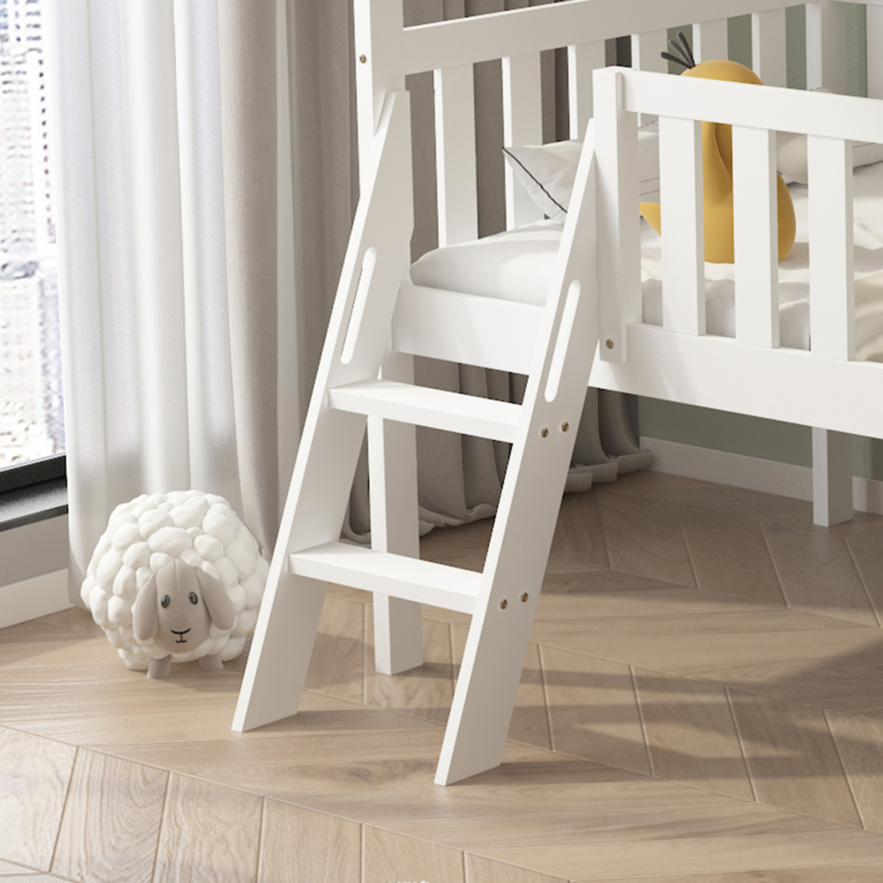 BED WITH SLIDE PHYLLIS HM21310.01 PINE WOOD IN WHITE--WITH MATTRESS 90x190cm [6]