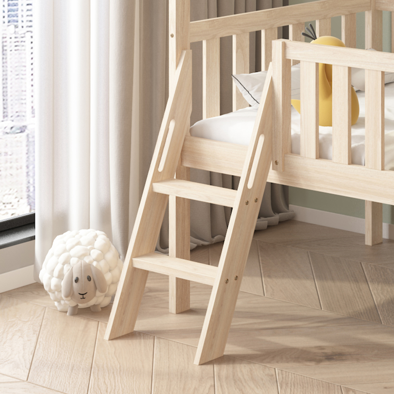 BED WITH SLIDE PHYLLIS HM21310 PINE WOOD IN NATURAL--WITH MATTRESS 90x190cm [7]