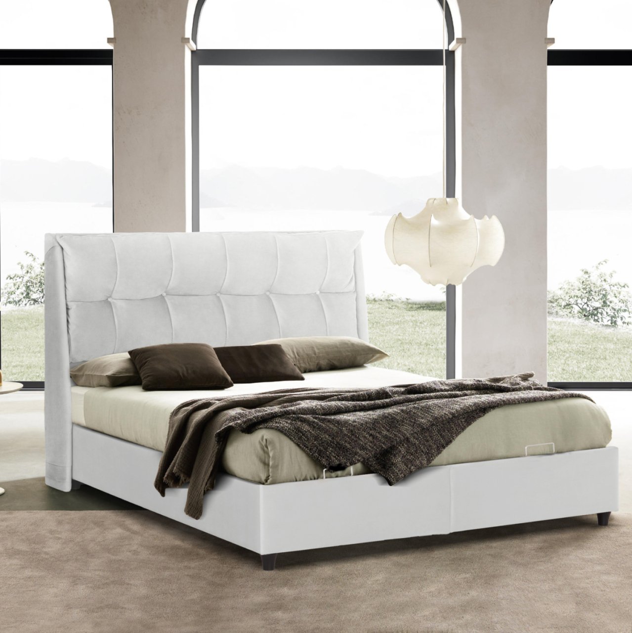 BED WITH STORAGE SPACE DREAMLET HM716.03 WHITE TEDDY FABRIC -FOR MATTRESS 160x200cm. [2]