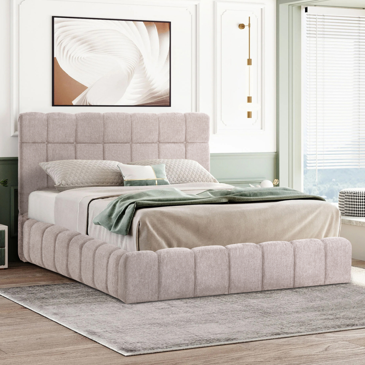 BED WITH STORAGE SPACE RAMON HM720.10 TEDDY FABRIC IN BEIGE-FOR MATTRESS 160x200cm. [2]