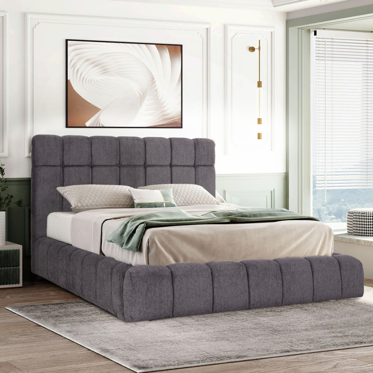 BED WITH STORAGE SPACE RAMON HM720.22 TEDDY FABRIC IN GREY-FOR MATTRESS 160x200cm. [2]