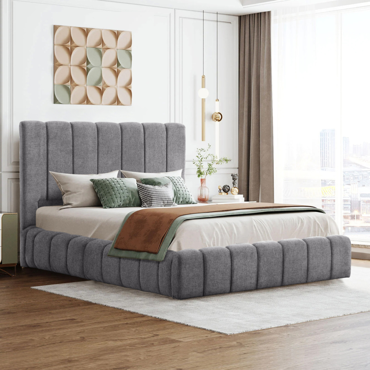 BED WITH STORAGE SPACE REMO HM719.22 TEDDY FABRIC IN GREY-FOR MATTRESS 160x200cm. [2]