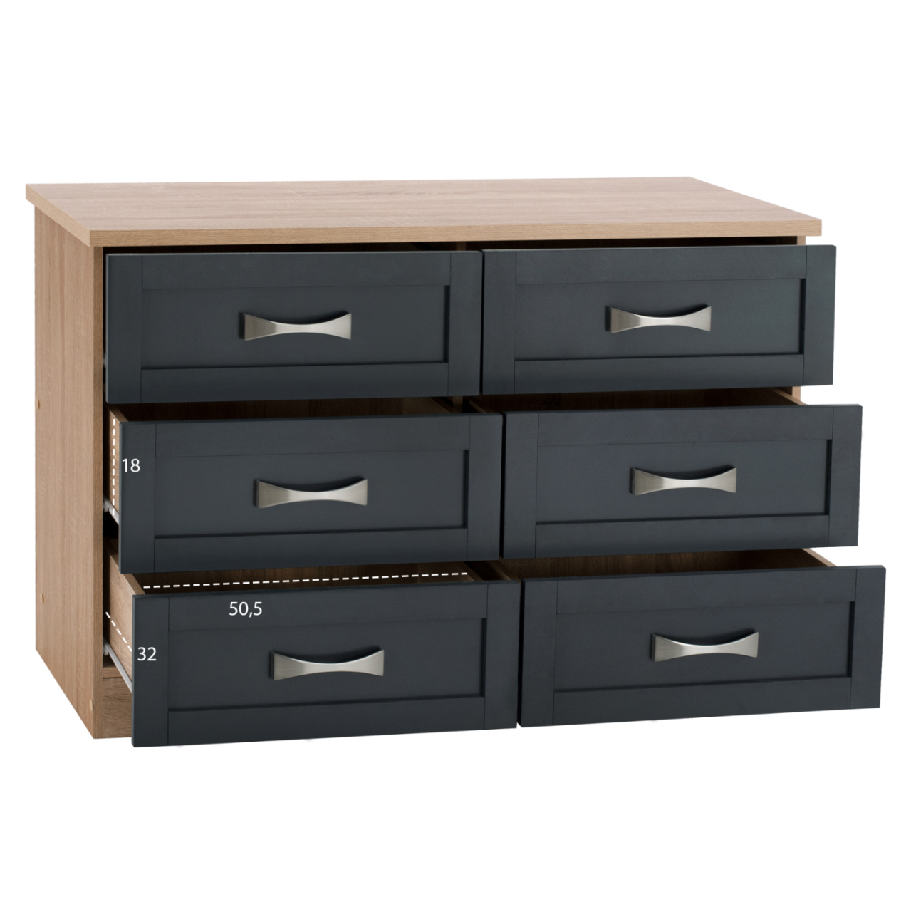 Bedroom dresser -Drawer HM317.04 with 6 drawers Sonama-Grey 120x40x76cm [3]