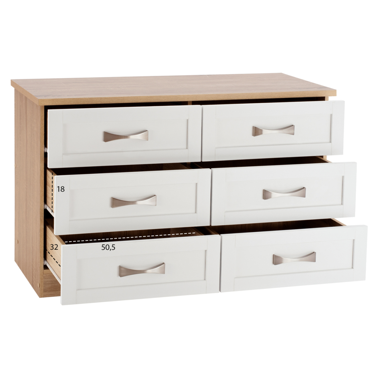 Bedroom dresser -drawer HM317.06 with 6 drawers Sonama-white 120x40x76cm [3]