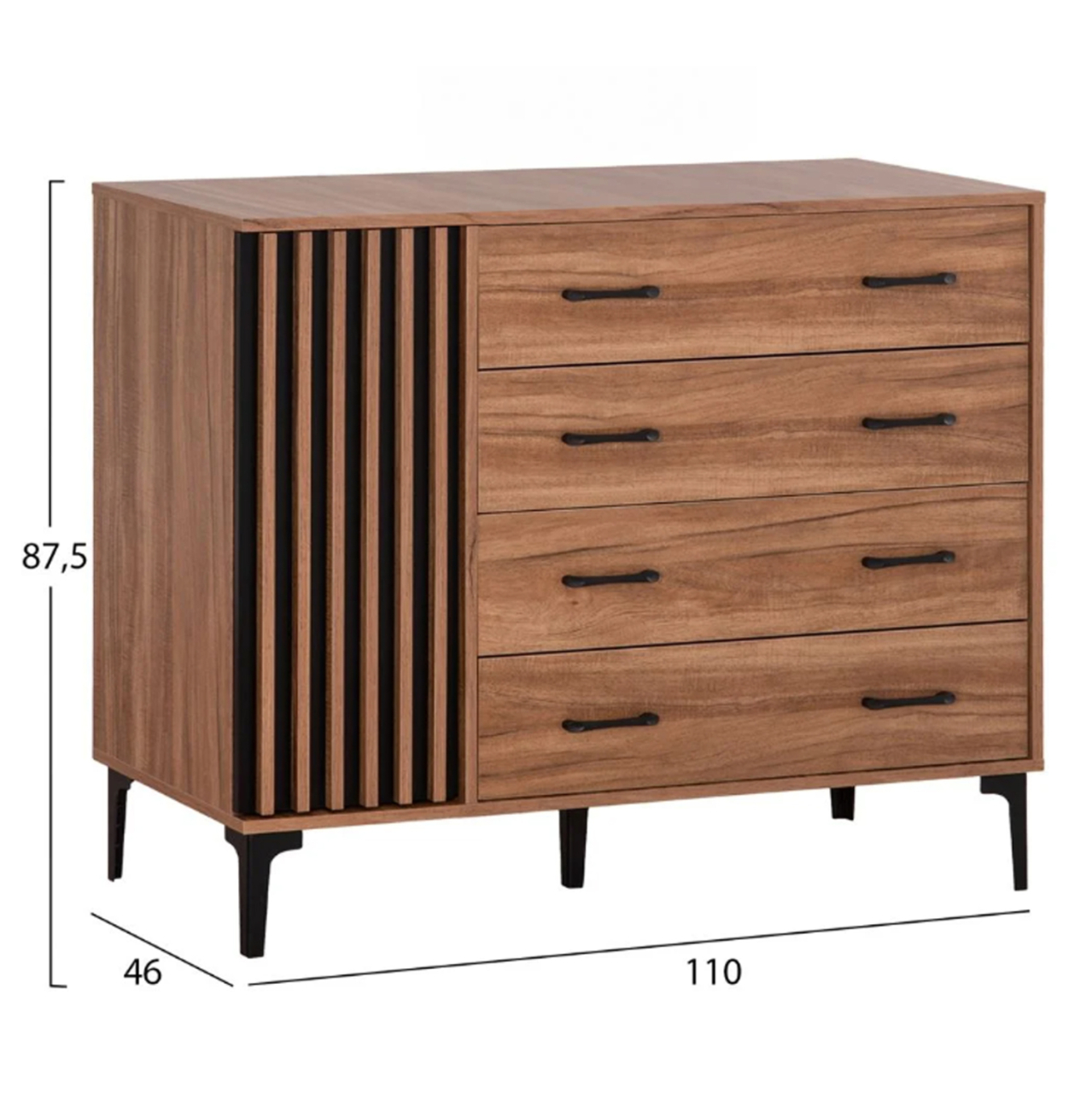 BEDROOM FURNITURE SET 4PCS HARRY HM21115 MELAMINE IN NATURAL WOOD and BLACK [4]