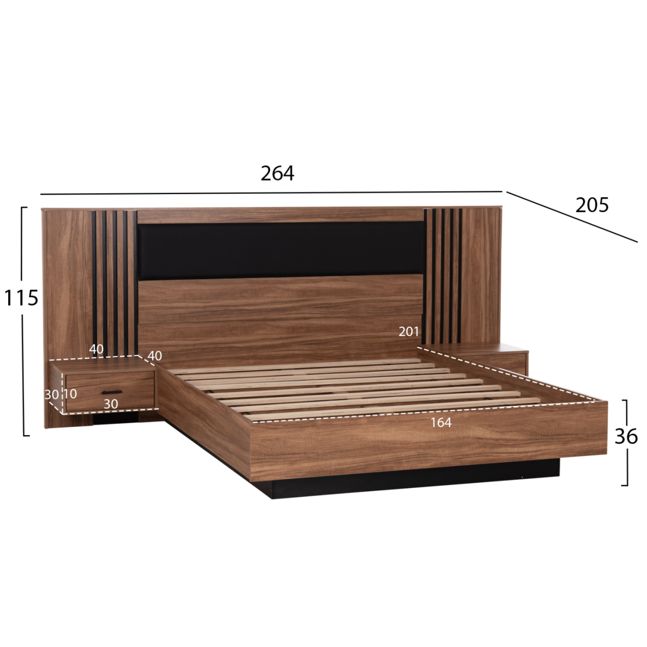 BEDROOM FURNITURE SET 5PCS HARRY HM10913.01 MELAMINE IN NATURAL WOOD and BLACK--FOR MATTRESS 160x200cm [4]