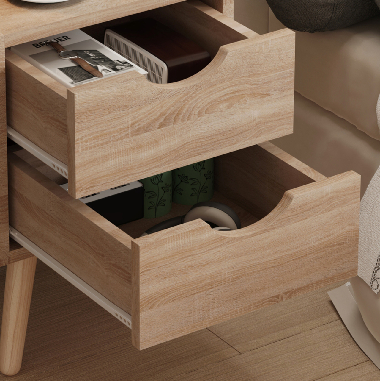 BEDSIDE STAND DINKL HM2472.01 MELAMINE-2 DRAWERS- SONAMA 29,7x29,7x45Hcm. [6]