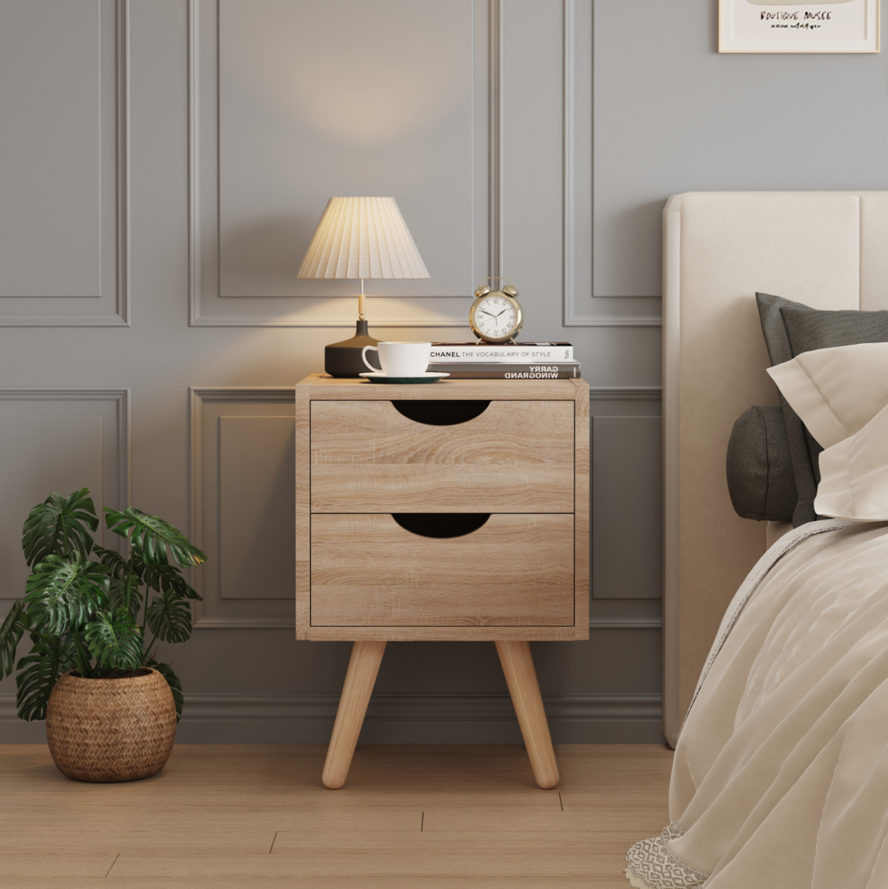 BEDSIDE STAND DINKL HM2472.01 MELAMINE-2 DRAWERS- SONAMA 29,7x29,7x45Hcm. [4]