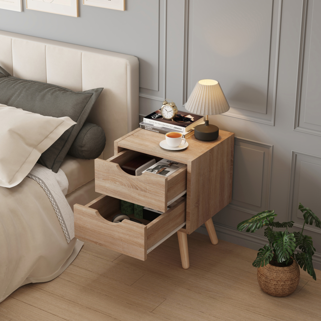 BEDSIDE STAND DINKL HM2472.01 MELAMINE-2 DRAWERS- SONAMA 29,7x29,7x45Hcm. [5]