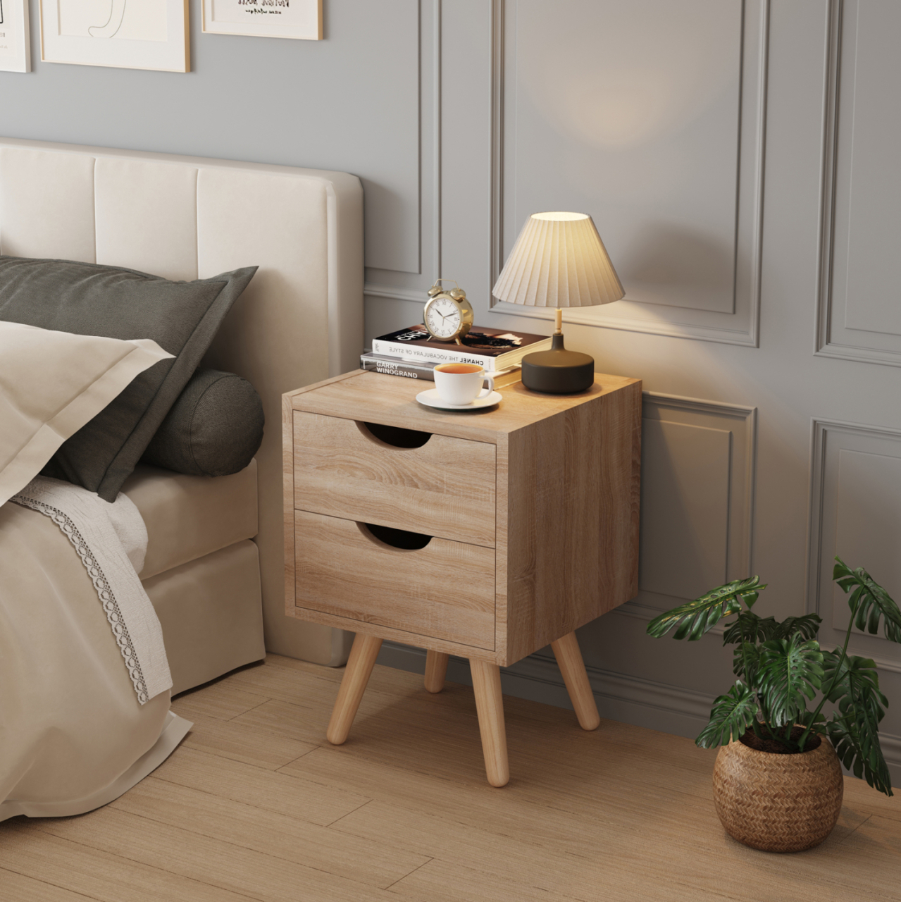 BEDSIDE STAND DINKL HM2472.01 MELAMINE-2 DRAWERS- SONAMA 29,7x29,7x45Hcm. [3]