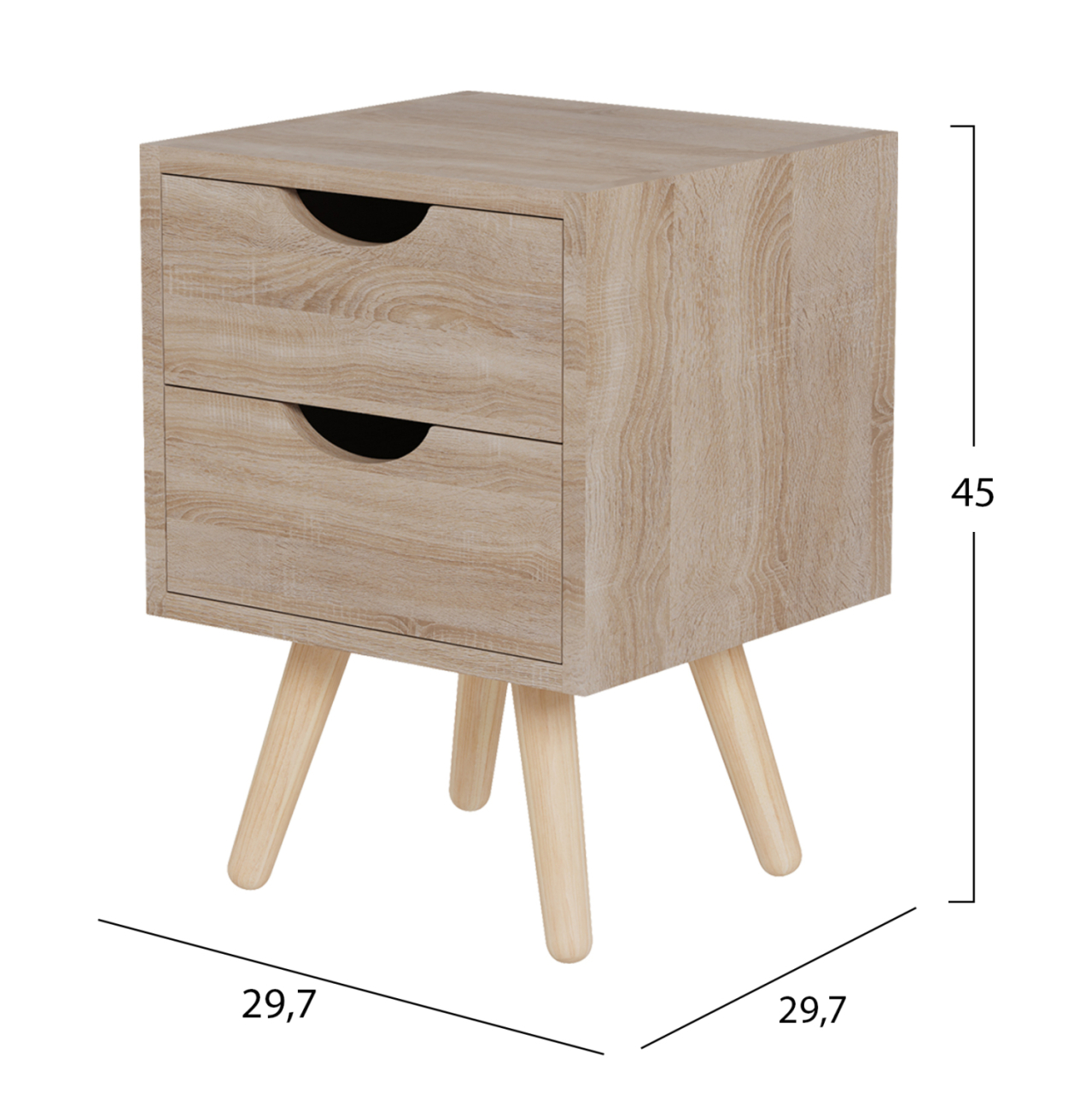 BEDSIDE STAND DINKL HM2472.01 MELAMINE-2 DRAWERS- SONAMA 29,7x29,7x45Hcm. [2]