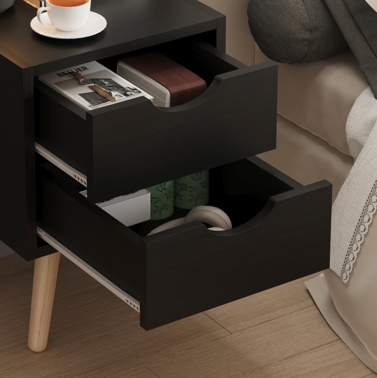 BEDSIDE STAND DINKL HM2472.02 MELAMINE-2 DRAWERS-WENGE 29.5x29.5x45Hcm. [6]
