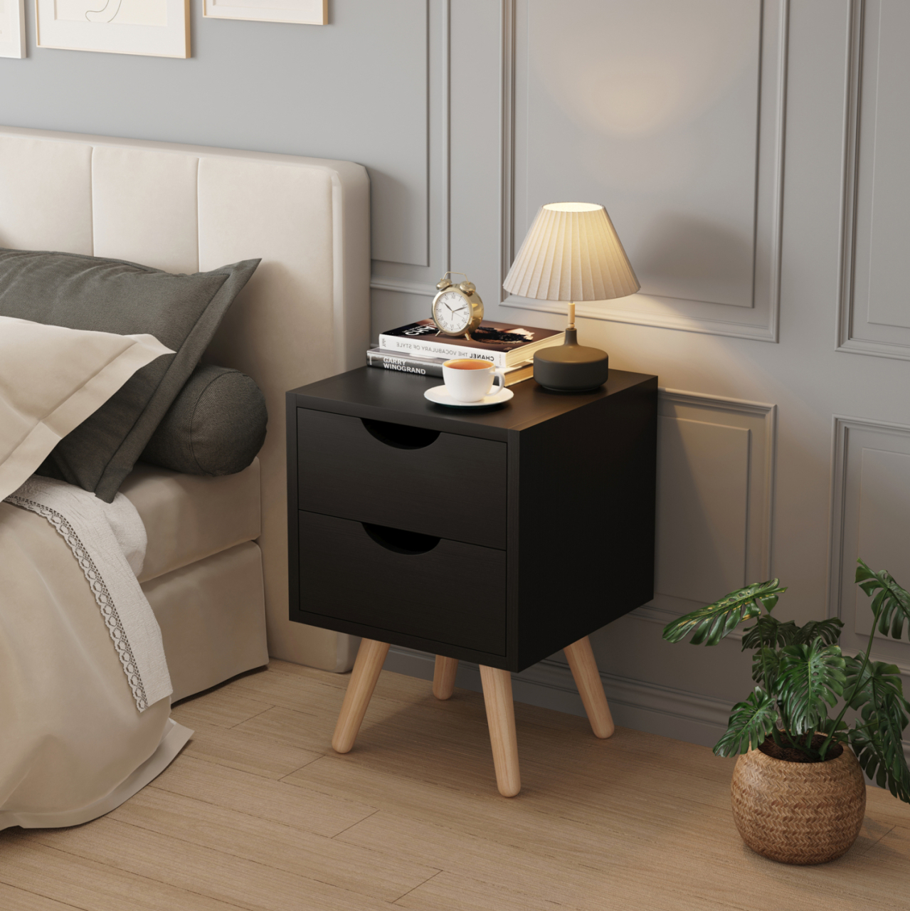 BEDSIDE STAND DINKL HM2472.02 MELAMINE-2 DRAWERS-WENGE 29.5x29.5x45Hcm. [3]