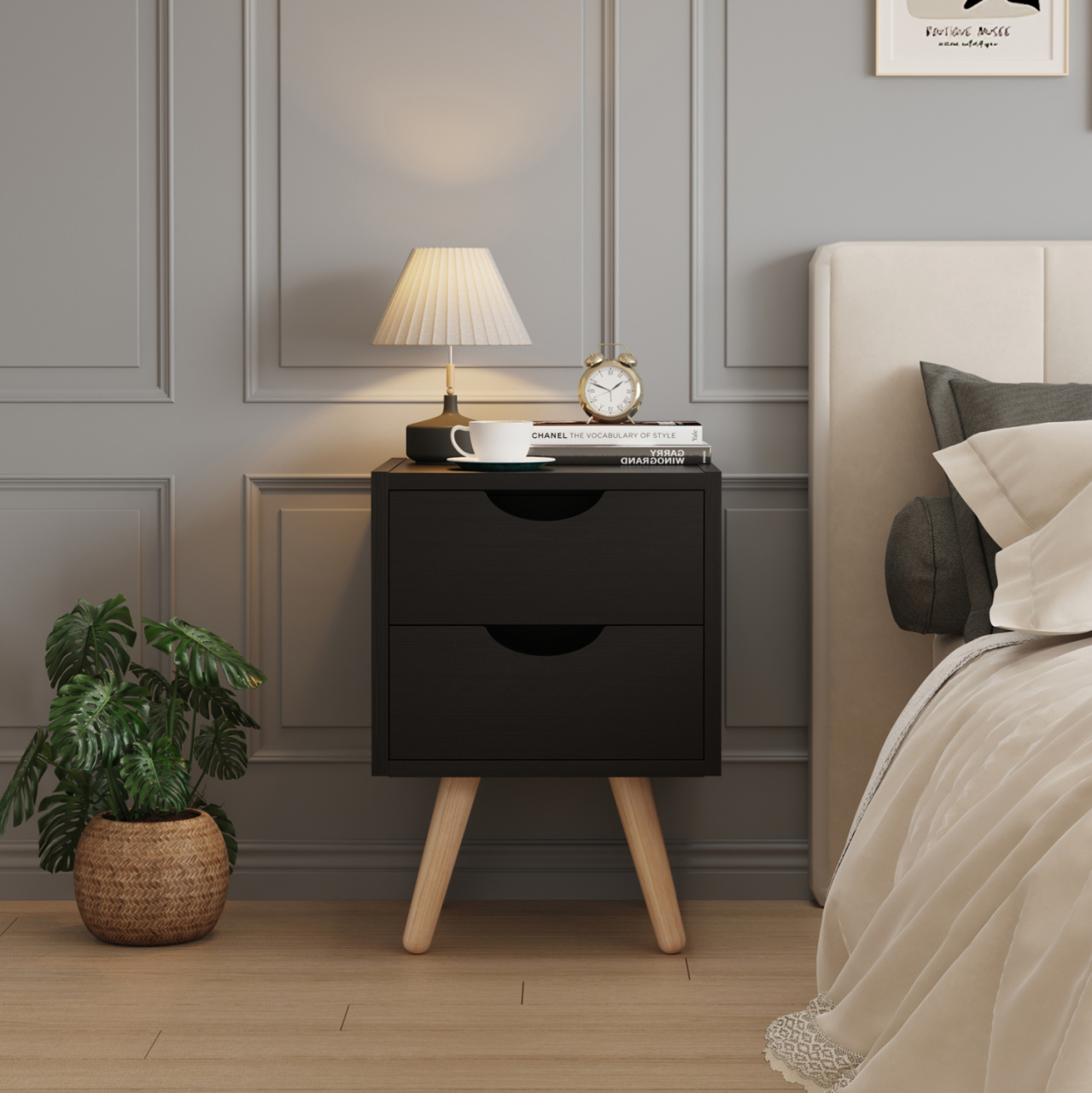 BEDSIDE STAND DINKL HM2472.02 MELAMINE-2 DRAWERS-WENGE 29.5x29.5x45Hcm. [4]