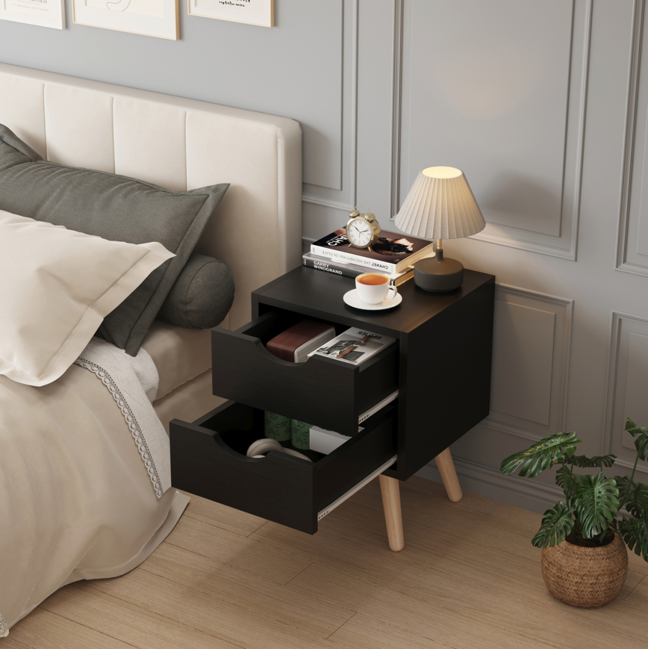 BEDSIDE STAND DINKL HM2472.02 MELAMINE-2 DRAWERS-WENGE 29.5x29.5x45Hcm. [5]