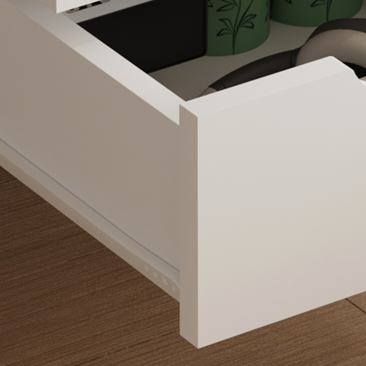 BEDSIDE STAND DINKL HM2472.03 MELAMINE-2 DRAWERS IN WHITE 29,7x29,7x45Hcm. [7]