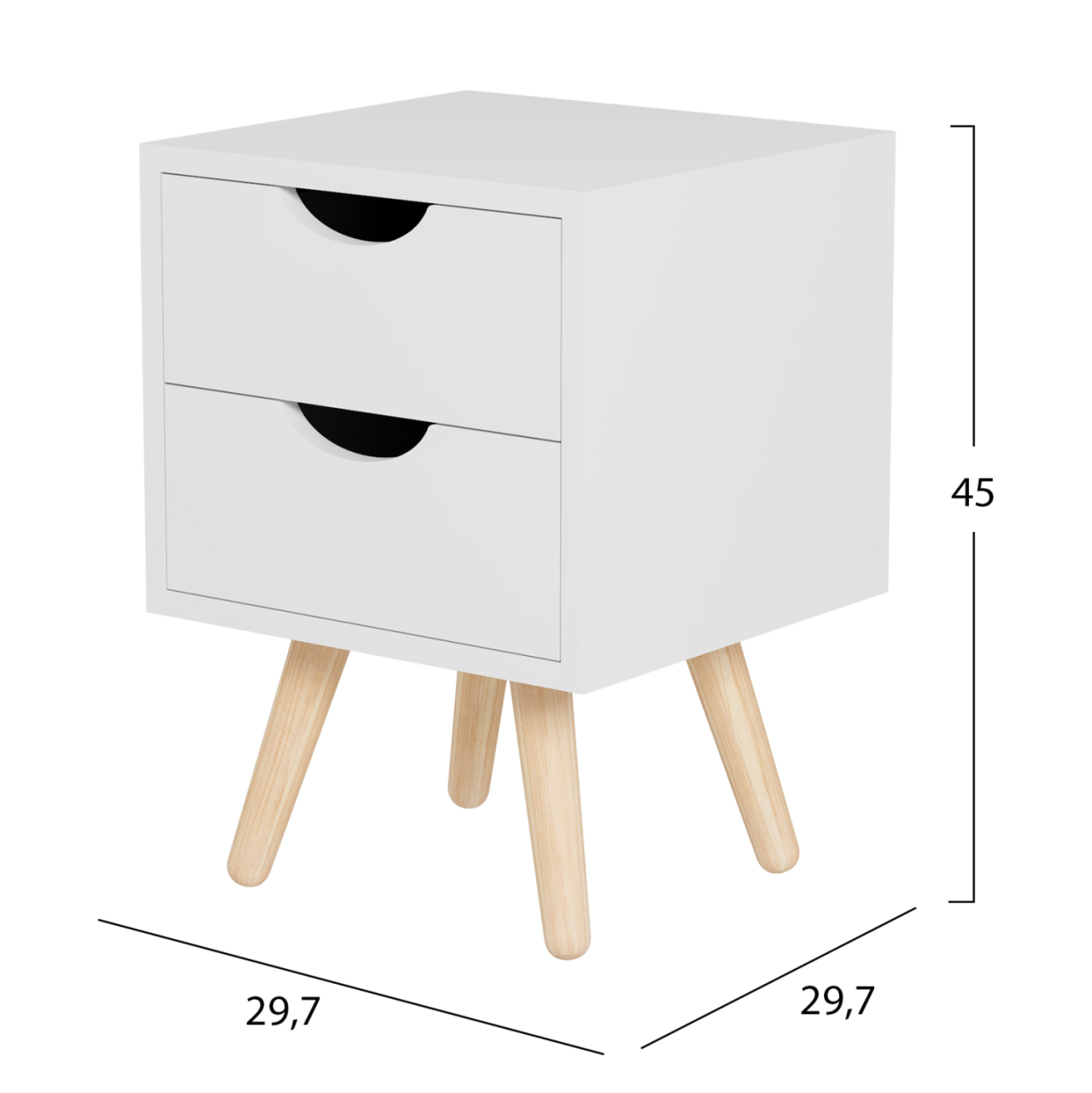 BEDSIDE STAND DINKL HM2472.03 MELAMINE-2 DRAWERS IN WHITE 29,7x29,7x45Hcm. [2]