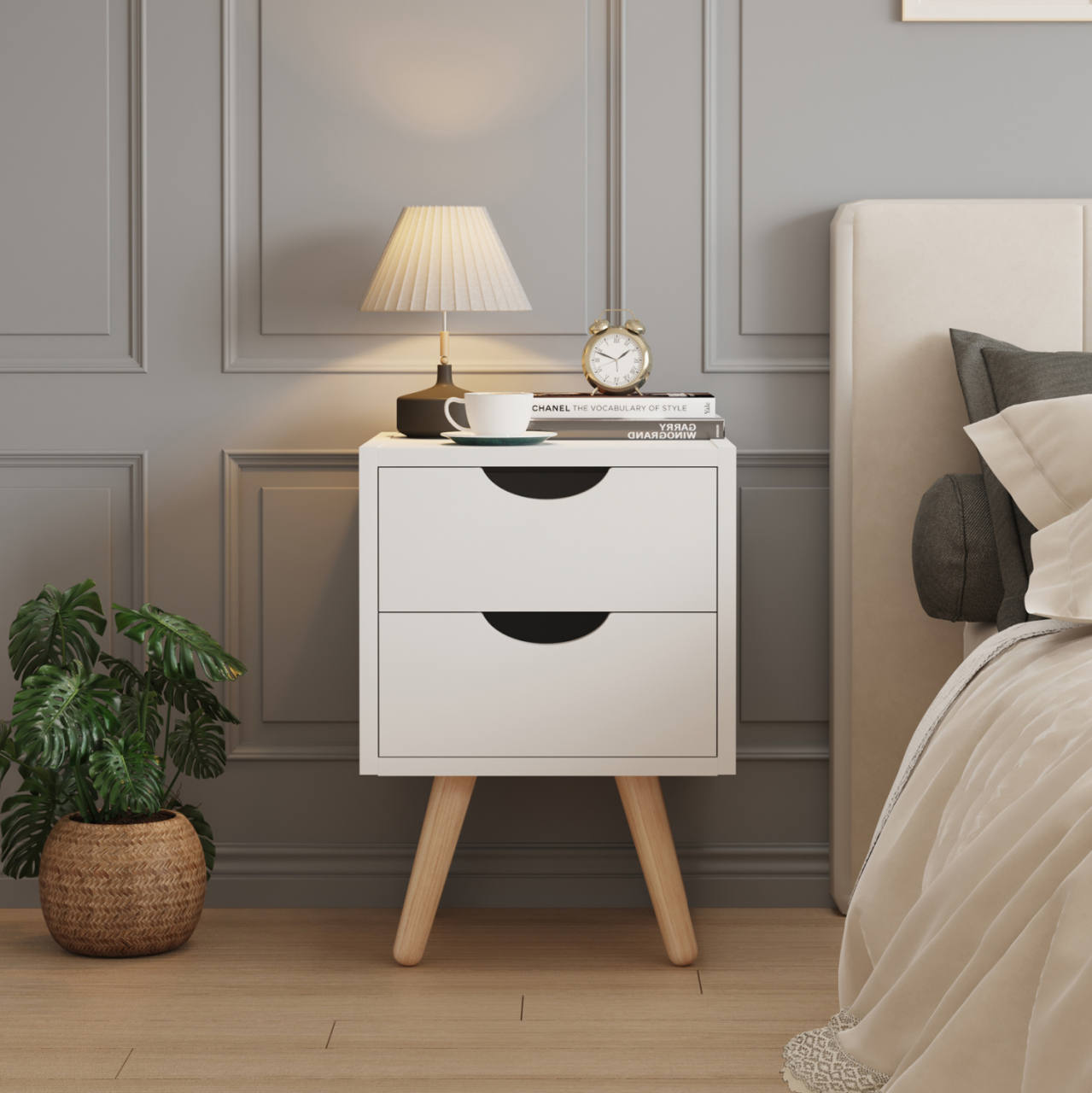 BEDSIDE STAND DINKL HM2472.03 MELAMINE-2 DRAWERS IN WHITE 29,7x29,7x45Hcm. [4]