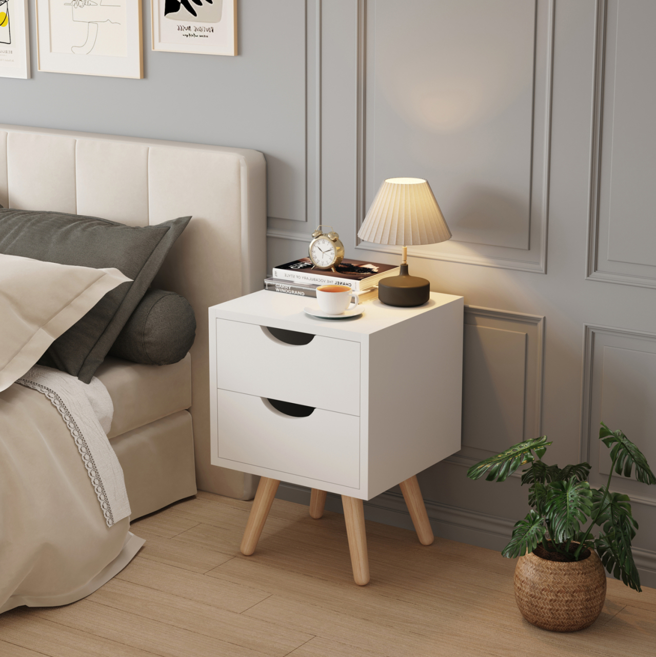 BEDSIDE STAND DINKL HM2472.03 MELAMINE-2 DRAWERS IN WHITE 29,7x29,7x45Hcm. [3]