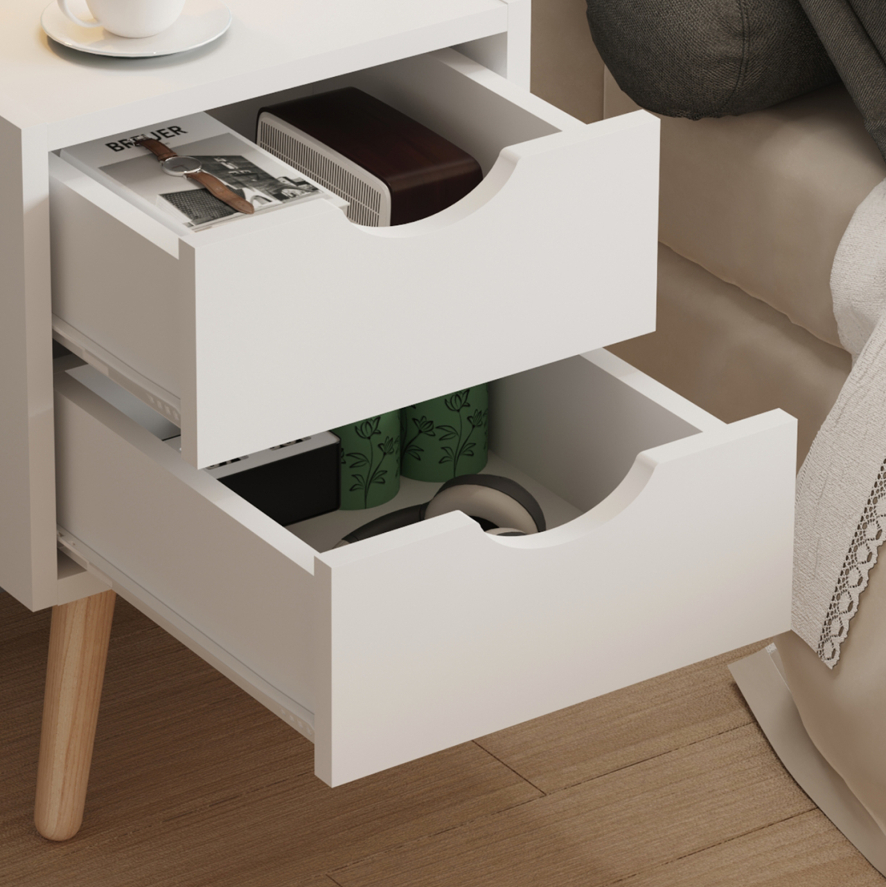 BEDSIDE STAND DINKL HM2472.03 MELAMINE-2 DRAWERS IN WHITE 29,7x29,7x45Hcm. [6]
