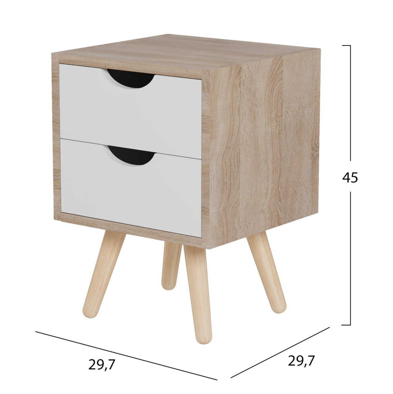 BEDSIDE STAND DINKL HM2472.04 MELAMINE-2 DRAWERS IN SONAMA-WHITE 29,7x29,7x45Hcm. [2]